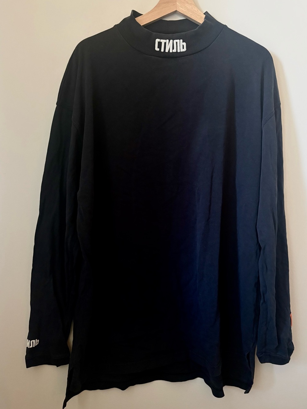 Heron Preston Long Sleeve Mock Neck Embroidered Tee - size L *as-is